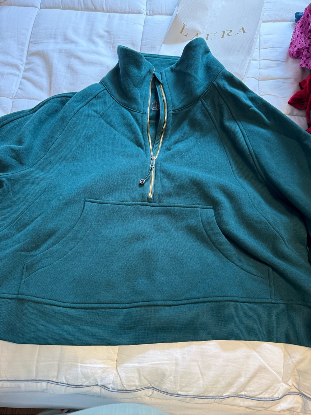 Teal Quarter-Zip cropped Pullover Sweater